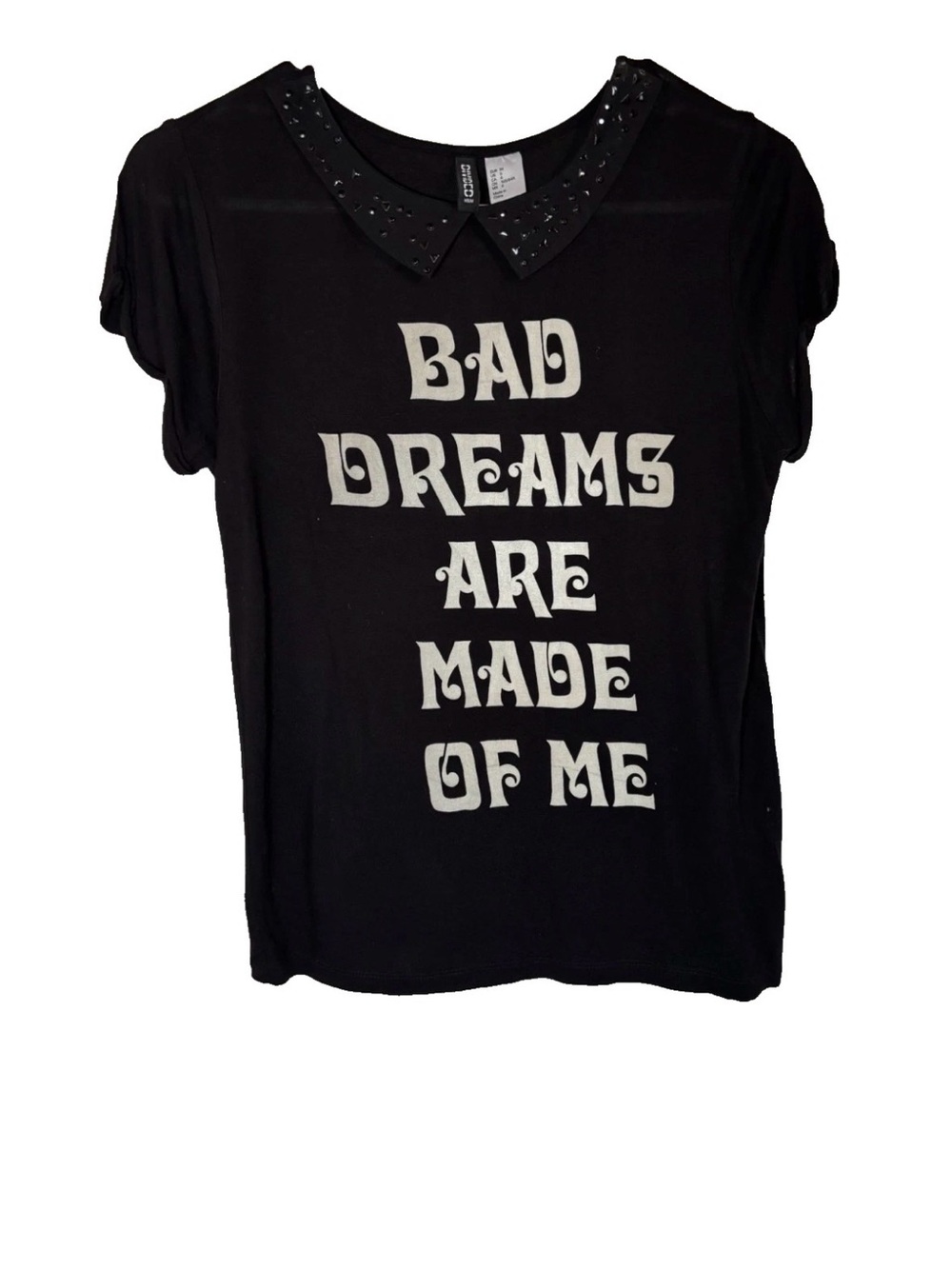 Black Graphic Tee with Studded Collar